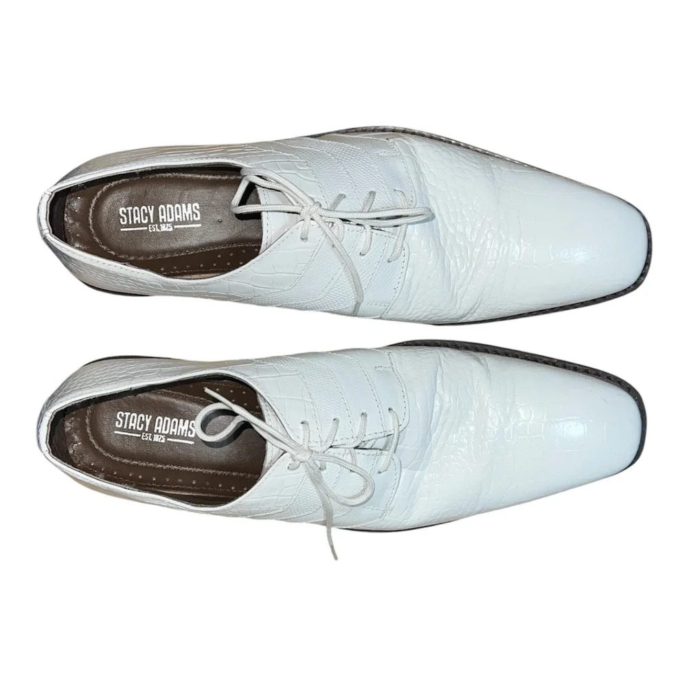 Stacy Adams Oxford Mens 10.5 White Crocodile Embossed Formal Dress Shoes